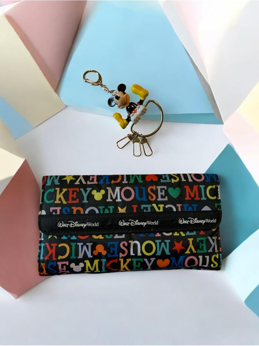 Walt Disney World Mickey Mouse Multicolor Wallet with Mickey Keychain